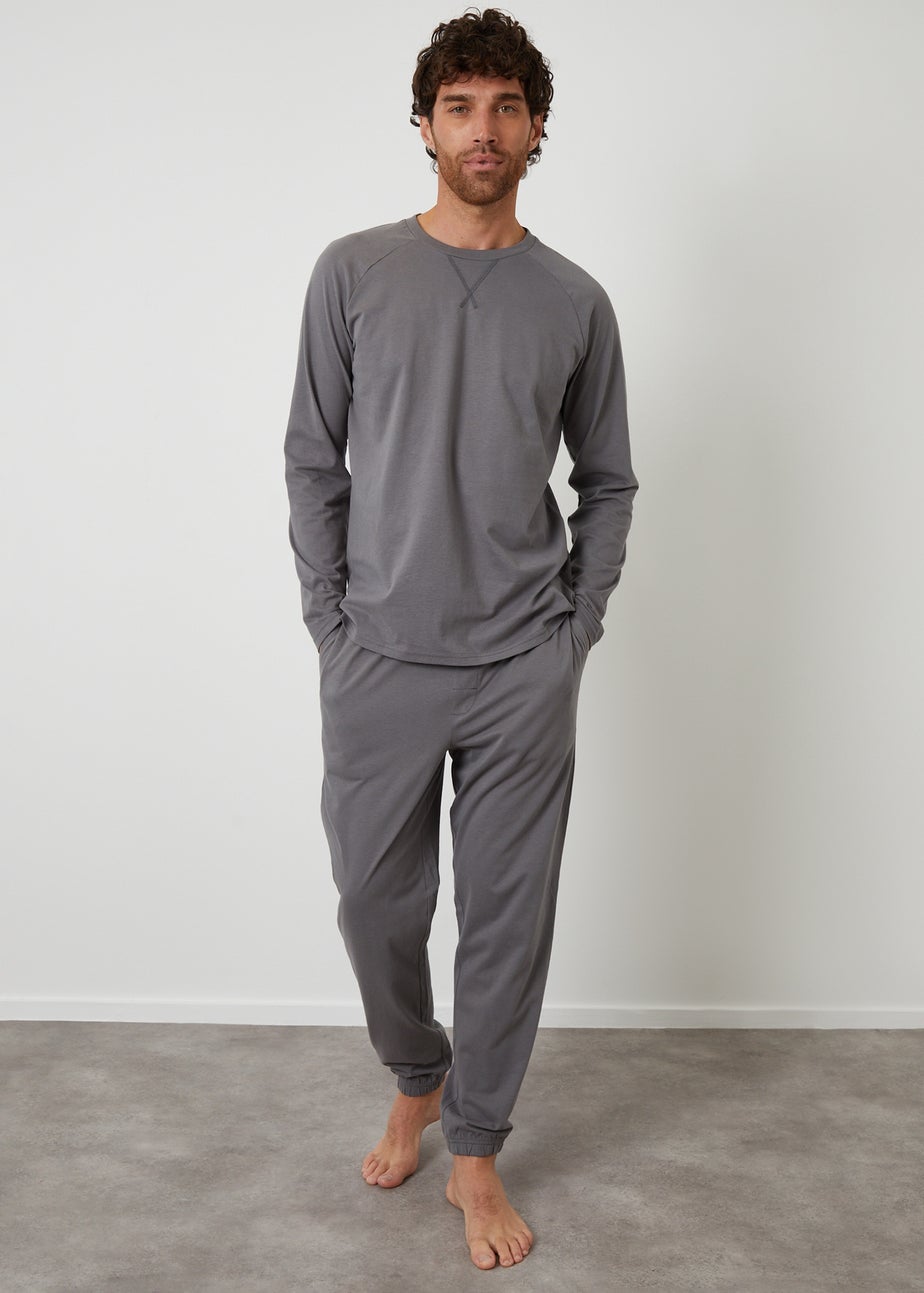 Threadbare Grey Peached Cotton Long Cuffed Lounge Set