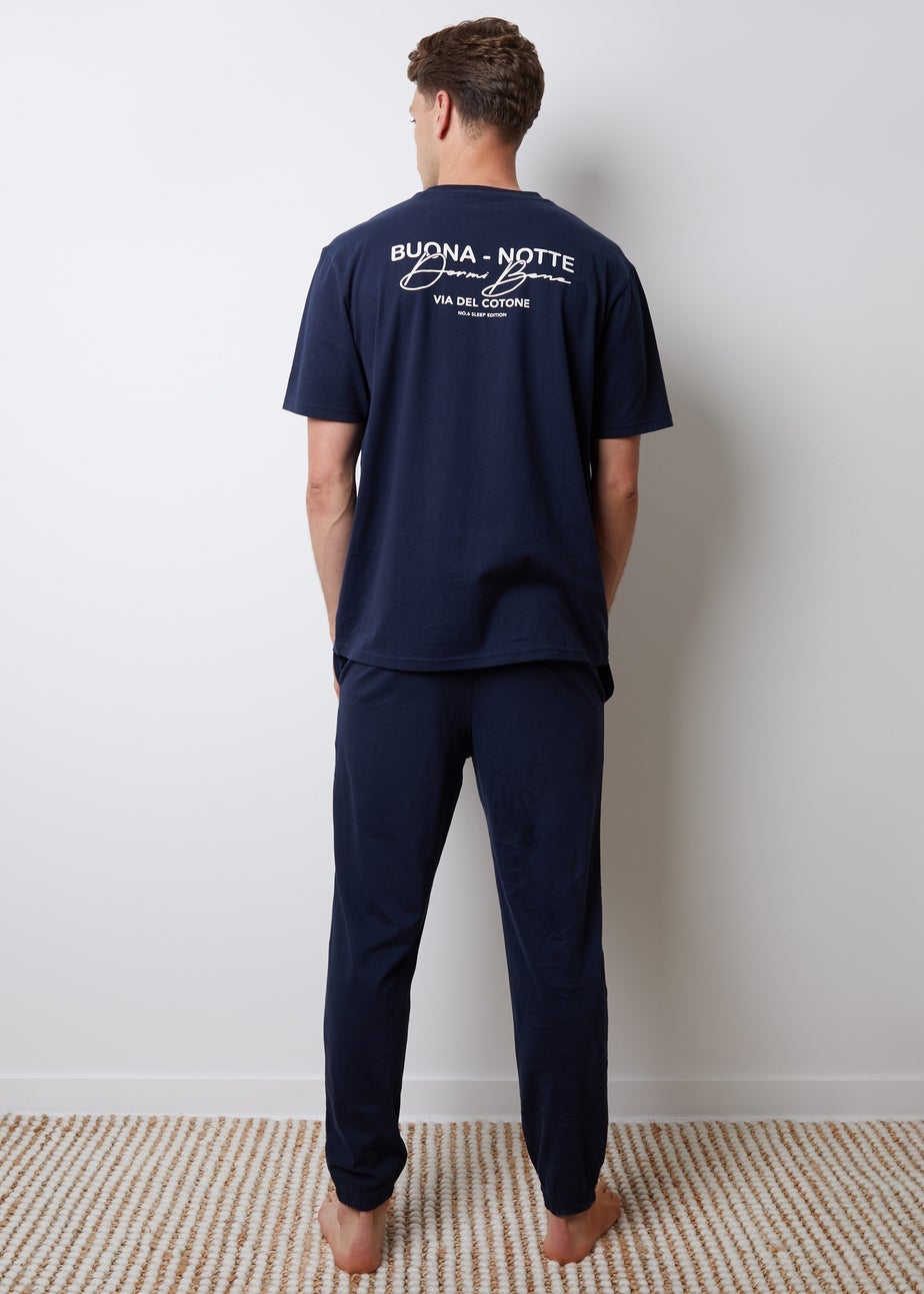 Threadbare Navy Peached Cotton Short Sleeve Graphic Lounge Set