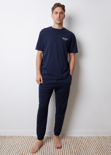 Threadbare Navy Peached Cotton Short Sleeve Graphic Lounge Set