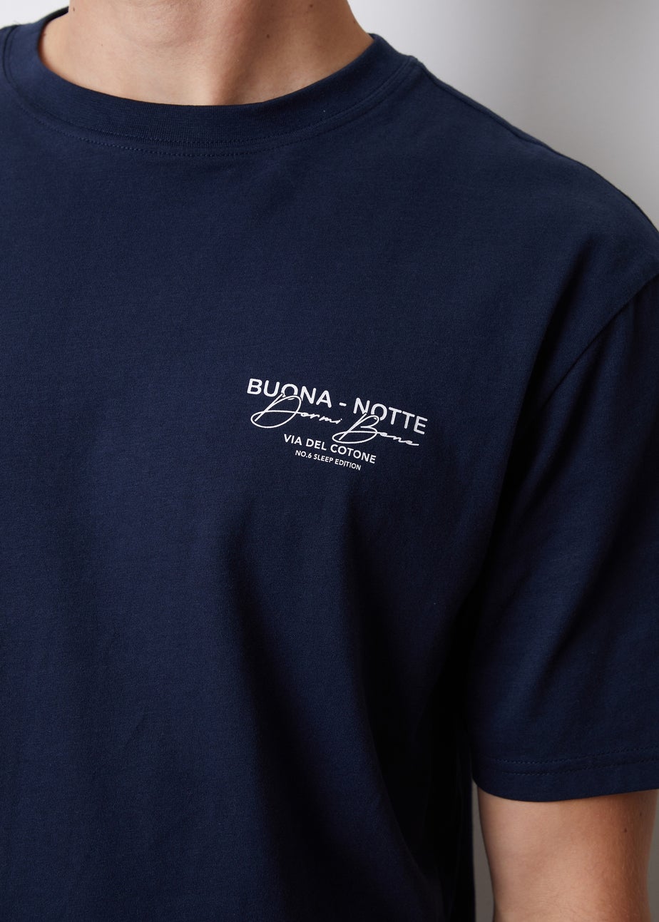 Threadbare Navy Peached Cotton Short Sleeve Graphic Lounge Set