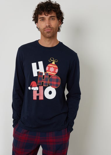 Threadbare Navy Cotton Blend Check Christmas Set