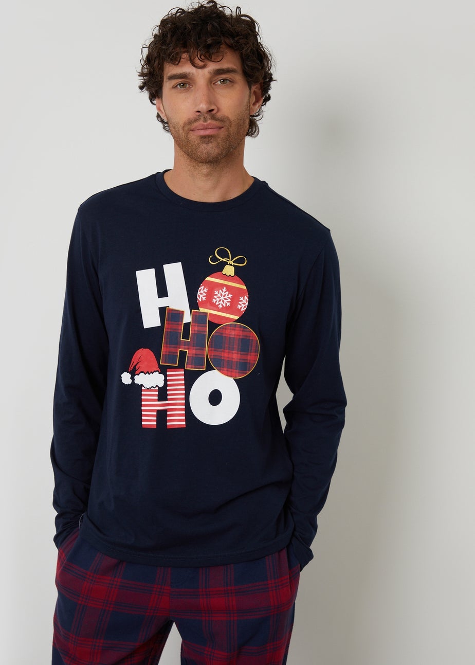 Threadbare Navy Cotton Blend Check Christmas Set