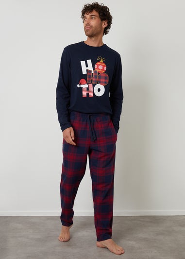 Threadbare Navy Cotton Blend Check Christmas Set
