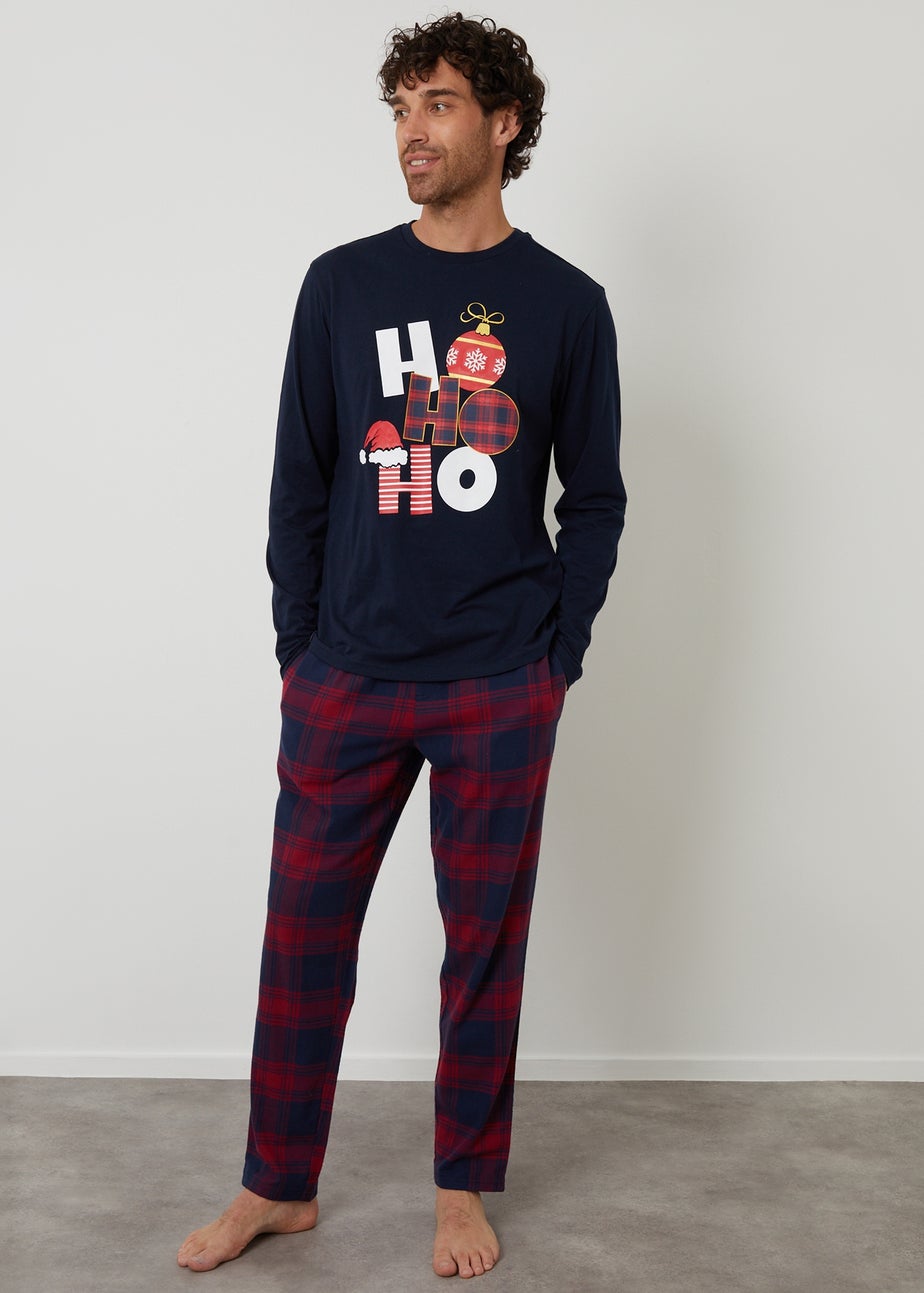 Threadbare Navy Cotton Blend Check Christmas Set
