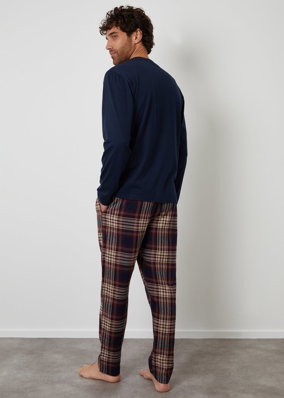 Threadbare Navy Christmas Truck Graphic Long Check Pyjama Set