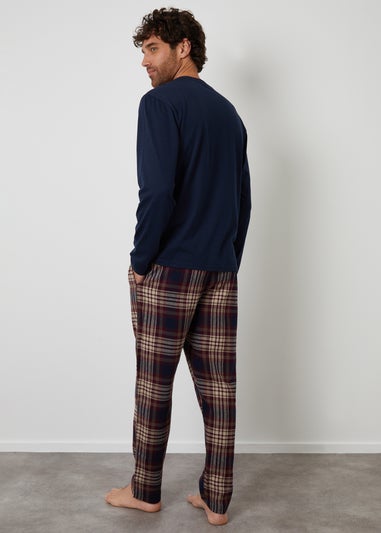 Threadbare Navy Christmas Truck Graphic Long Check Pyjama Set