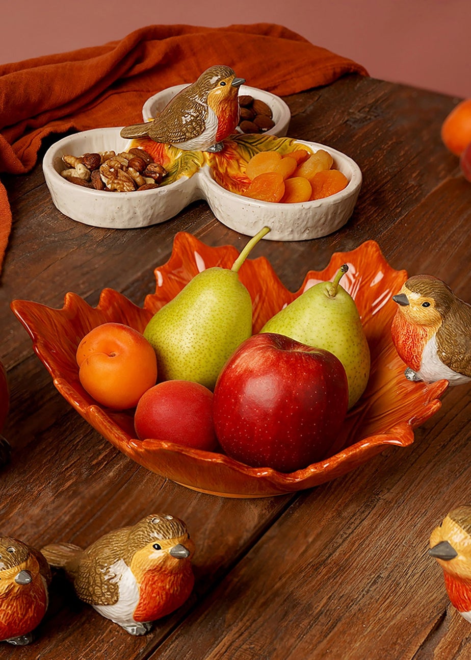 Country Living Orange Robin On A Leaf Serving Bowl