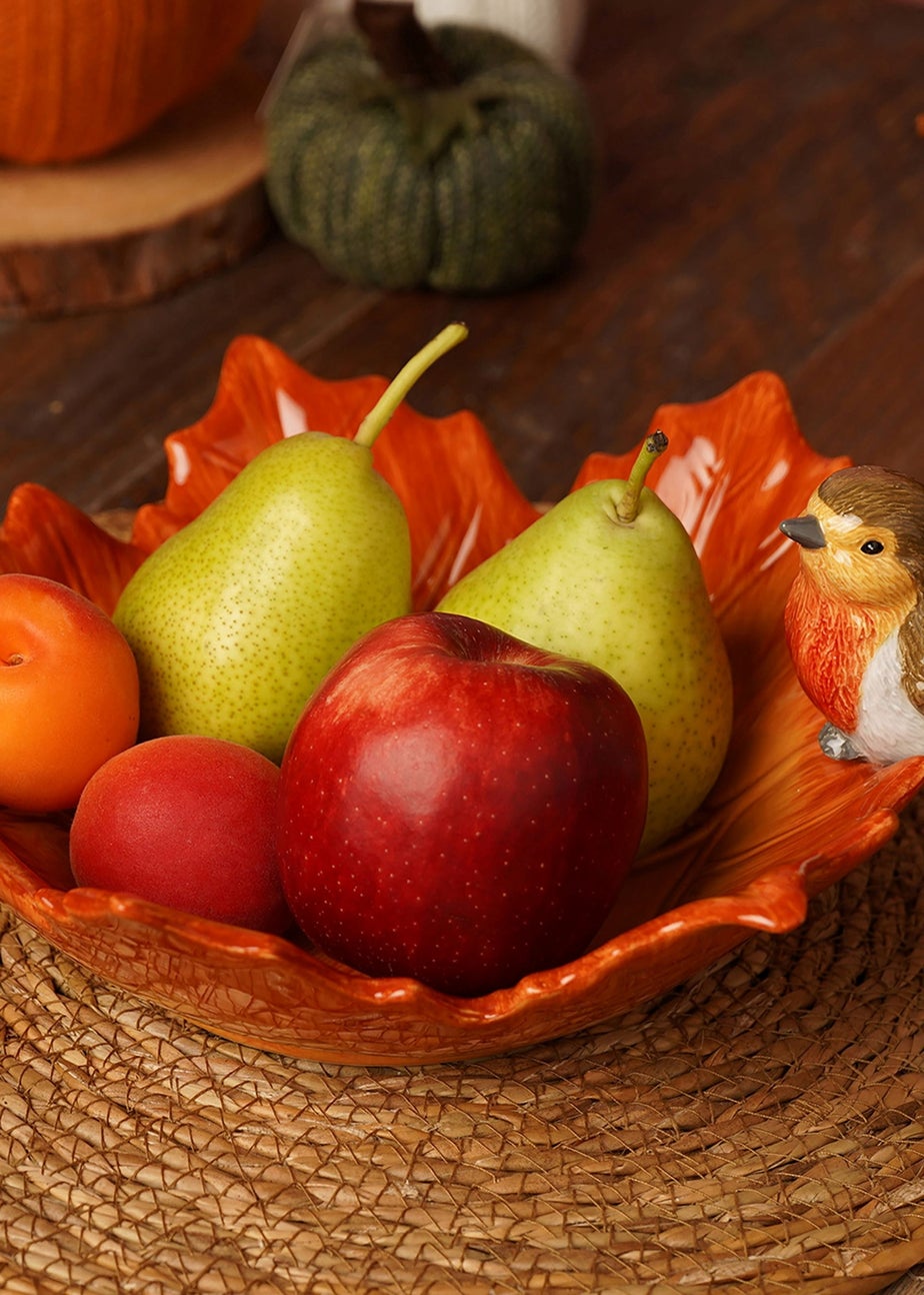 Country Living Orange Robin On A Leaf Serving Bowl