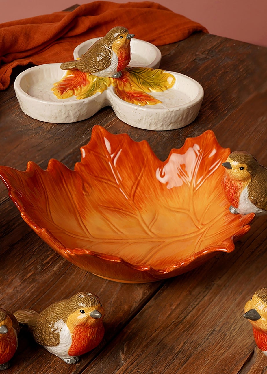 Country Living Orange Robin On A Leaf Serving Bowl