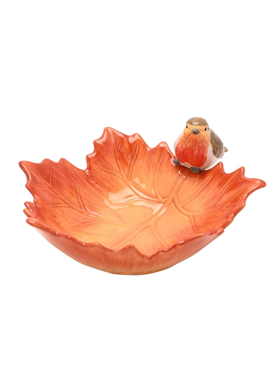 Country Living Orange Robin On A Leaf Serving Bowl