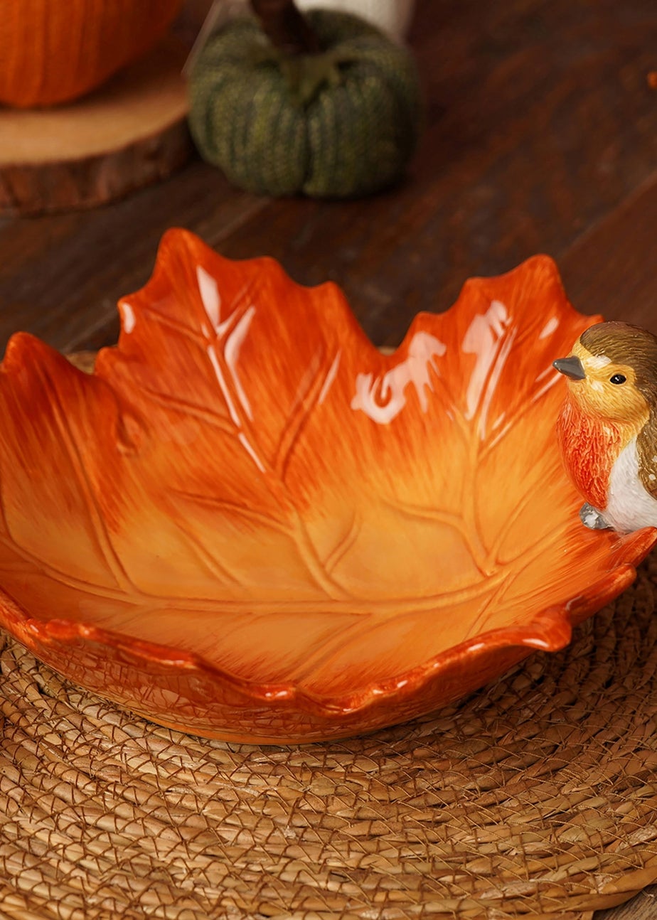 Country Living Orange Robin On A Leaf Serving Bowl