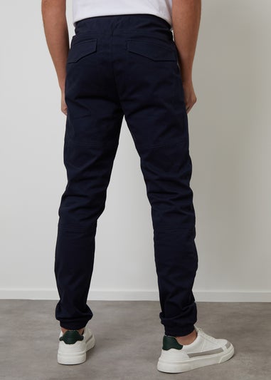 Threadbare Navy Cotton Jogger Style Cuffed Trousers With Stretch