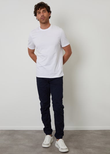 Threadbare Navy Cotton Jogger Style Cuffed Trousers With Stretch
