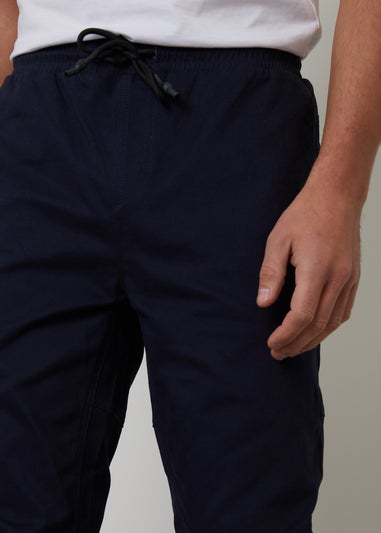 Threadbare Navy Cotton Jogger Style Cuffed Trousers With Stretch