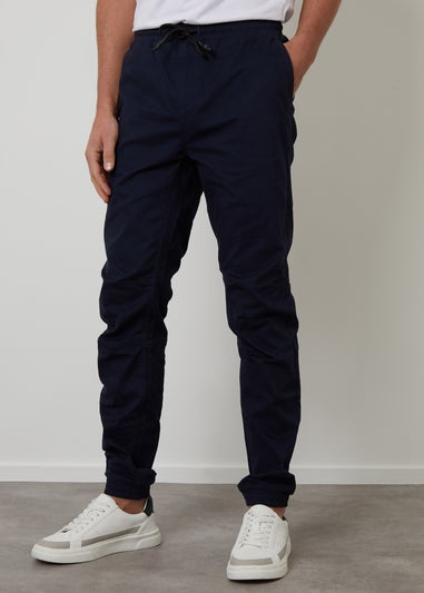 Threadbare Navy Cotton Jogger Style Cuffed Trousers With Stretch