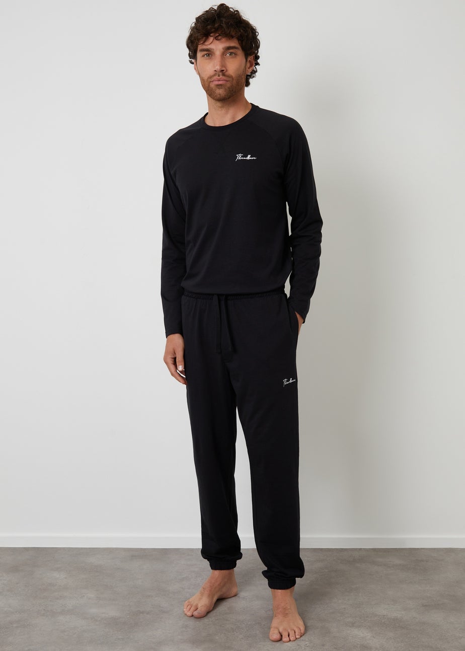 Threadbare Black Sweatshirt & Jogger Lounge Set