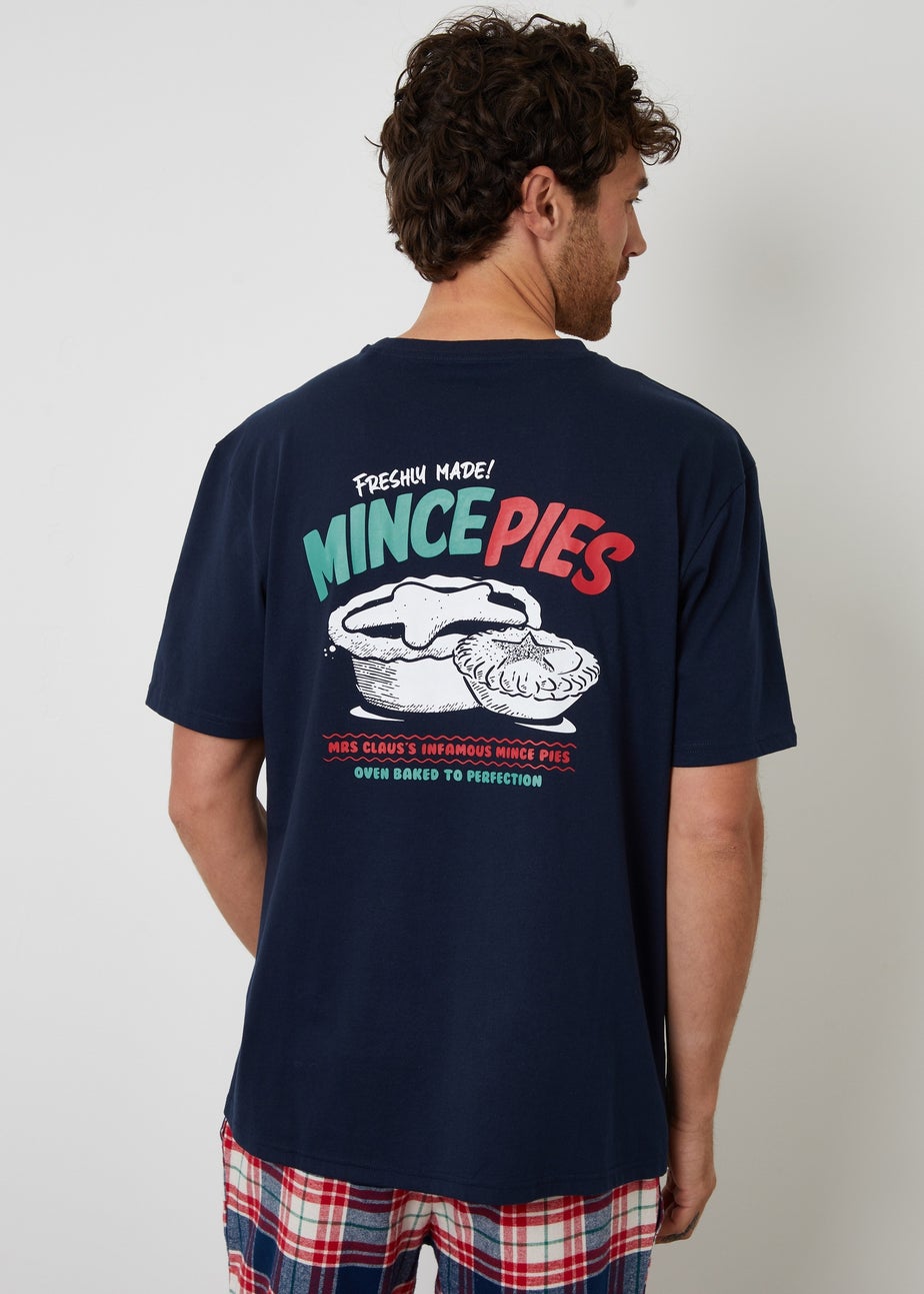 Threadbare Navy Check Christmas Graphic Pyjama Set