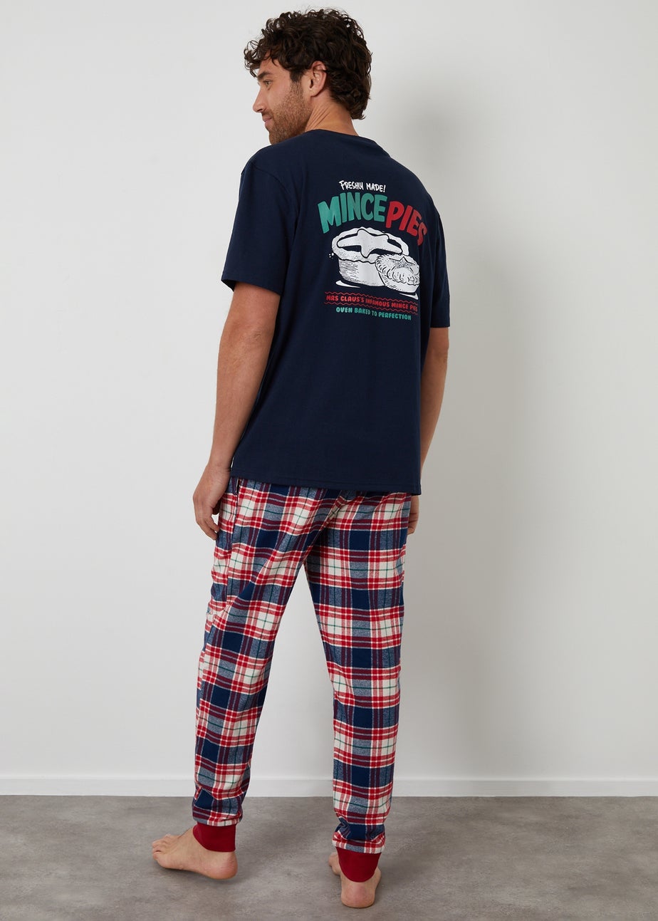 Threadbare Navy Check Christmas Graphic Pyjama Set