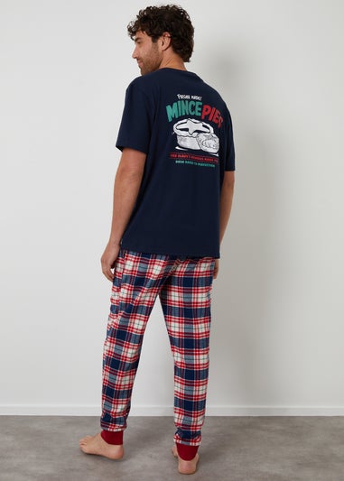 Threadbare Navy Check Christmas Graphic Pyjama Set