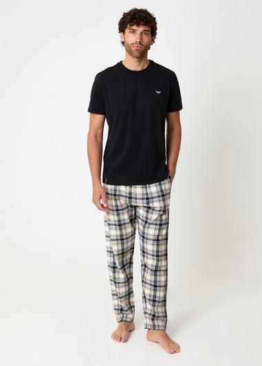 Threadbare Black Cotton Blend Short Sleeve Check Pyjama Set