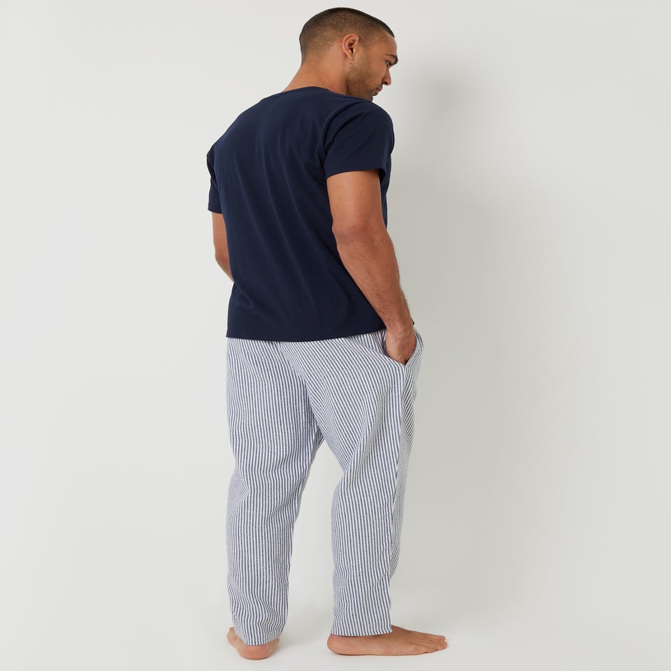 Threadbare Navy Short Sleeve Top & Stripe Pants Pyjama Set