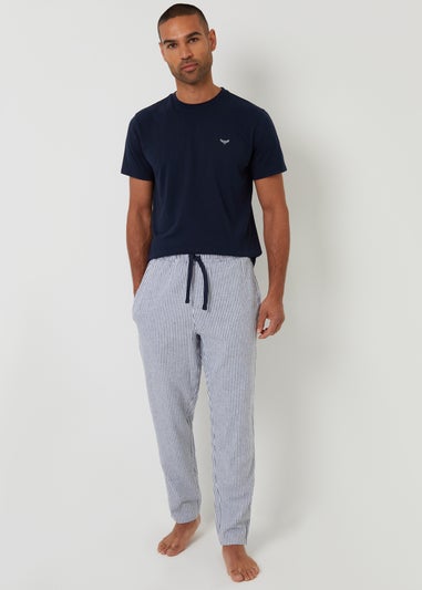 Threadbare Navy Short Sleeve Top & Stripe Pants Pyjama Set