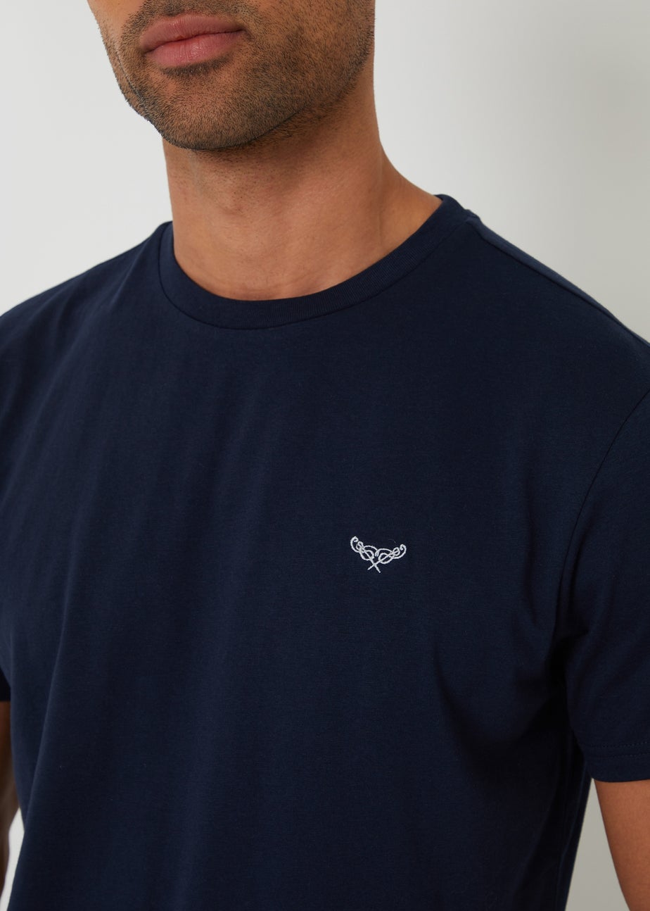 Threadbare Navy Short Sleeve Top & Stripe Pants Pyjama Set