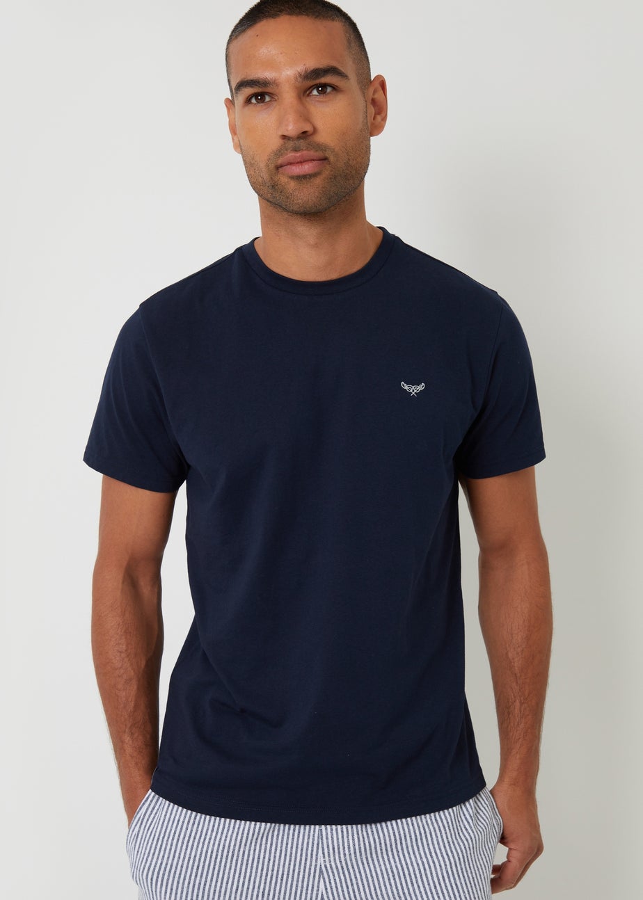 Threadbare Navy Short Sleeve Top & Stripe Pants Pyjama Set