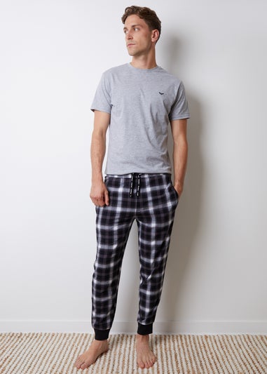 Threadbare Grey Cotton Blend Short Sleeve Check Pyjama Set