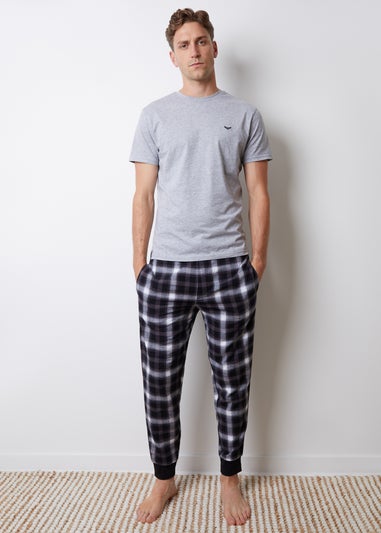 Threadbare Grey Cotton Blend Short Sleeve Check Pyjama Set