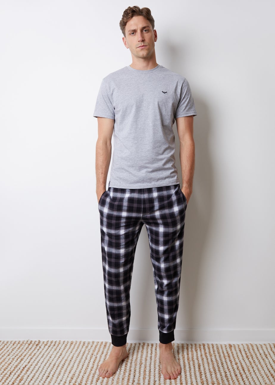 Threadbare Grey Cotton Blend Short Sleeve Check Pyjama Set