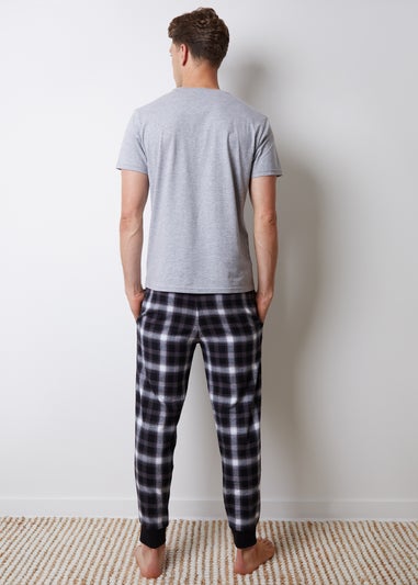 Threadbare Grey Cotton Blend Short Sleeve Check Pyjama Set