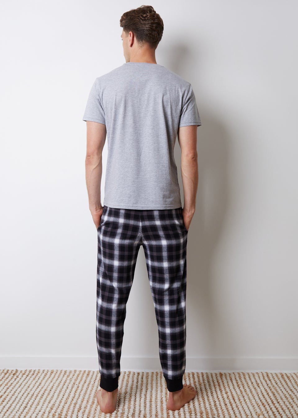 Threadbare Grey Cotton Blend Short Sleeve Check Pyjama Set