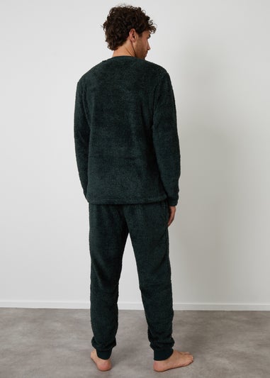 Threadbare Dark Green Two Tone Borg Loungewear Set