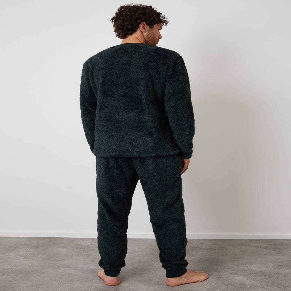 Threadbare Dark Green Two Tone Borg Loungewear Set