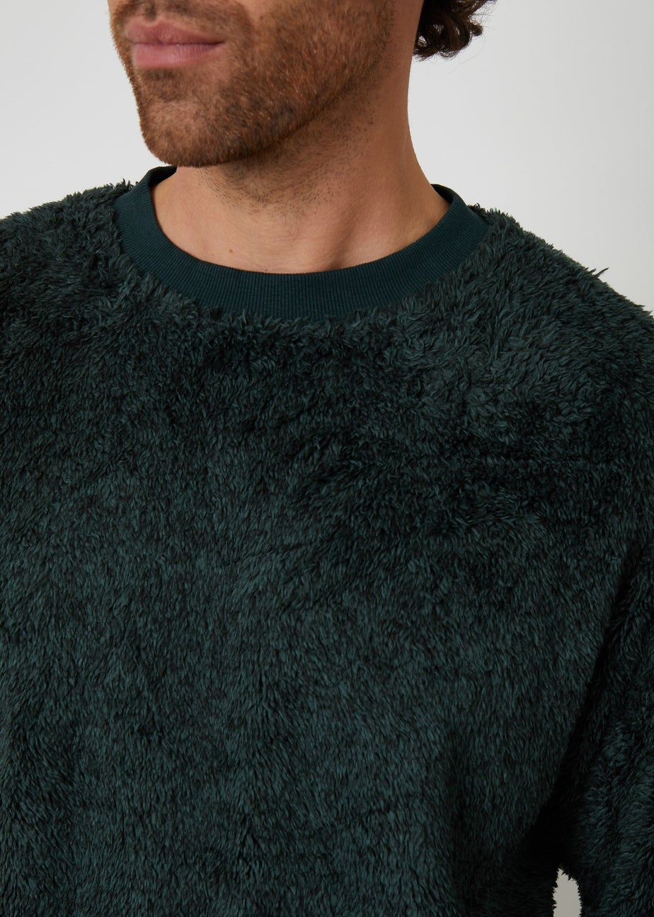 Threadbare Dark Green Two Tone Borg Loungewear Set