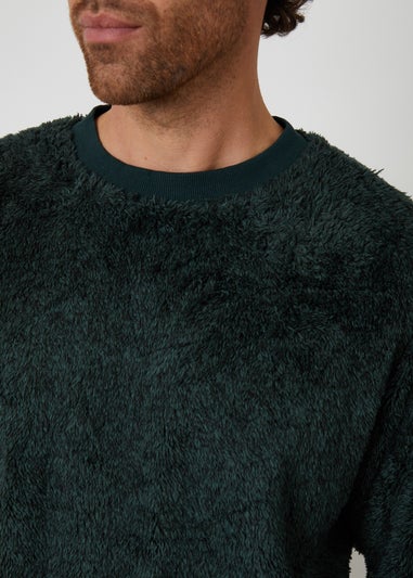 Threadbare Dark Green Two Tone Borg Loungewear Set