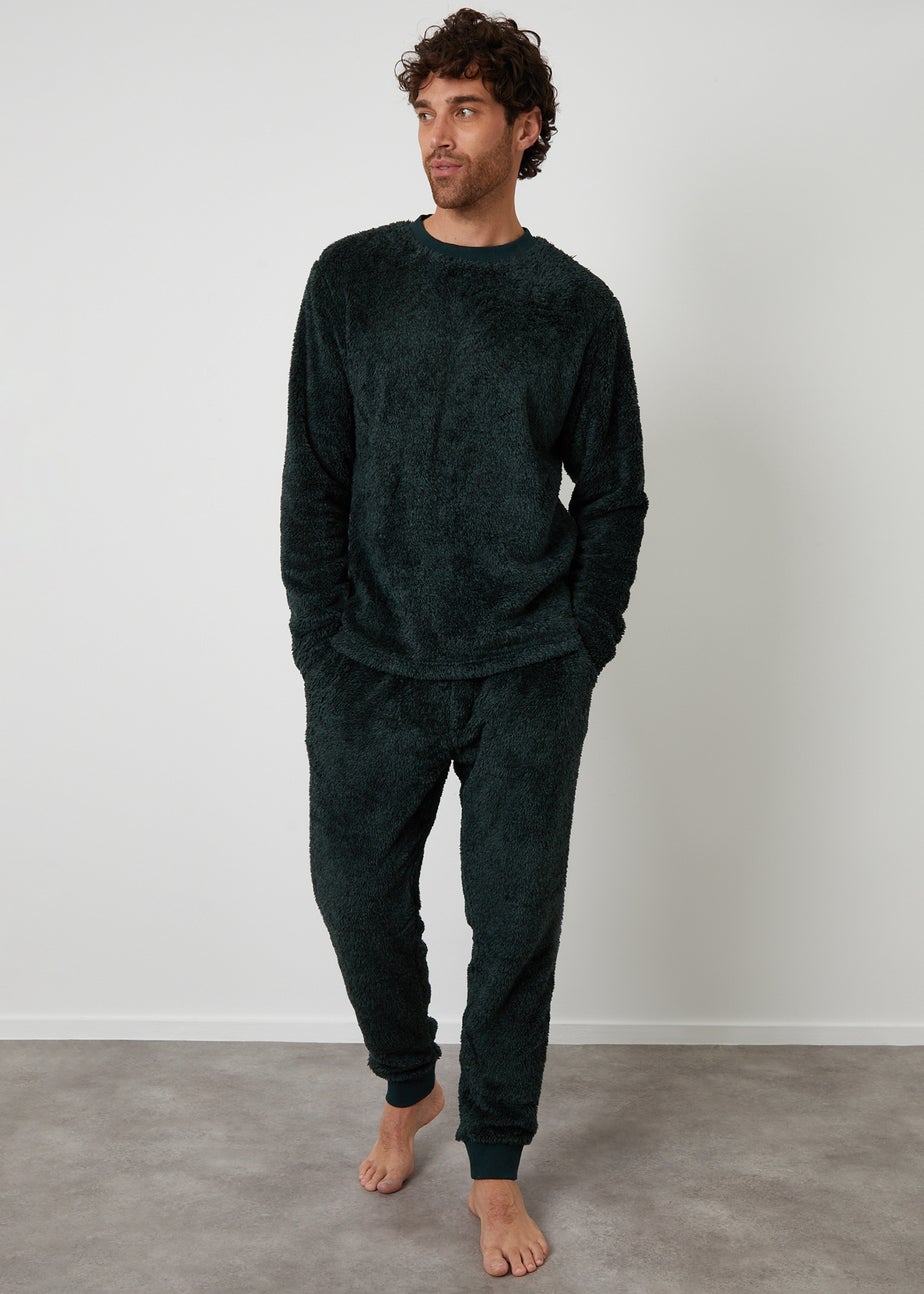 Threadbare Dark Green Two Tone Borg Loungewear Set