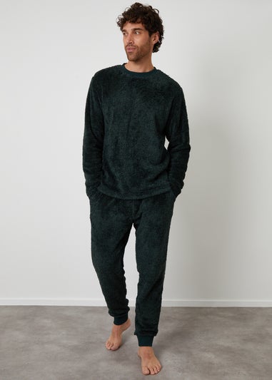 Threadbare Dark Green Two Tone Borg Loungewear Set