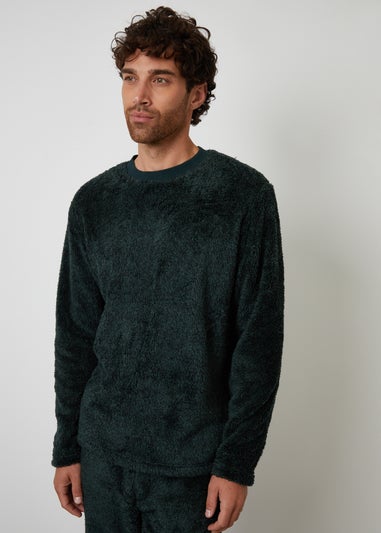 Threadbare Dark Green Two Tone Borg Loungewear Set