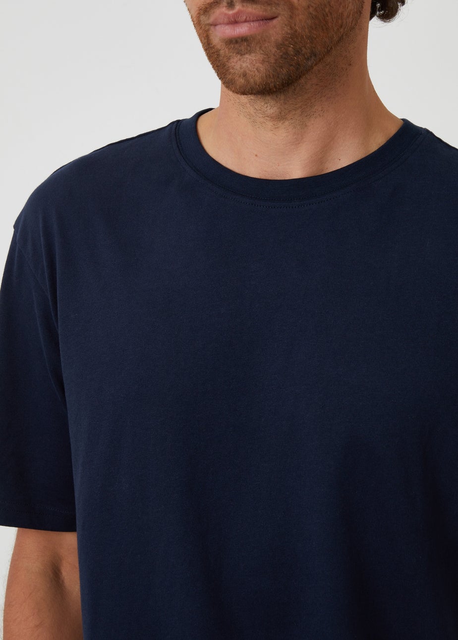 Threadbare Navy Relaxed Fit Peached Cotton Shortie Lounge Set