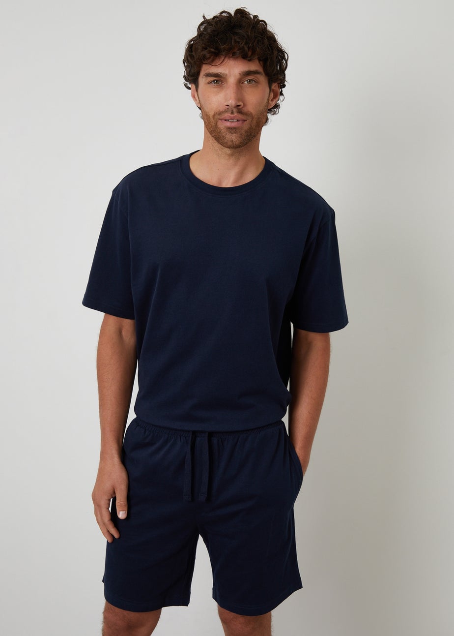 Threadbare Navy Relaxed Fit Peached Cotton Shortie Lounge Set