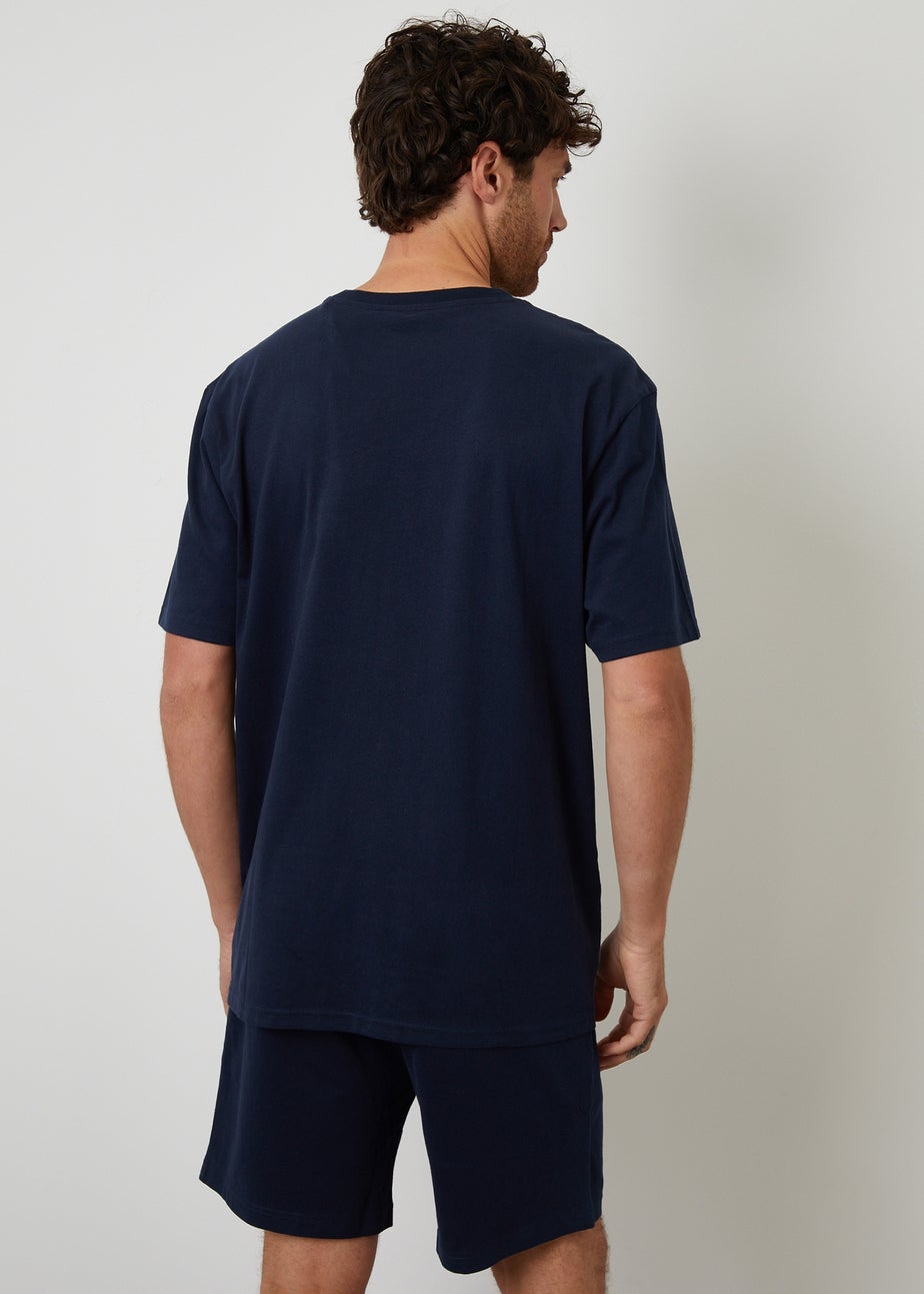 Threadbare Navy Relaxed Fit Peached Cotton Shortie Lounge Set