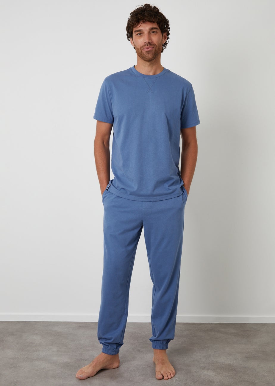 Threadbare Blue Peached Cotton Short Sleeve Pyjama Set