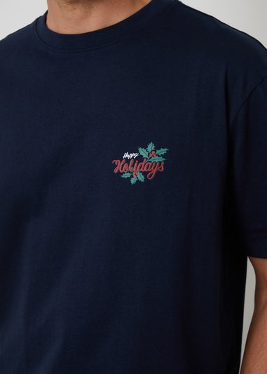 Threadbare Navy Christmas Graphic Lounge Set