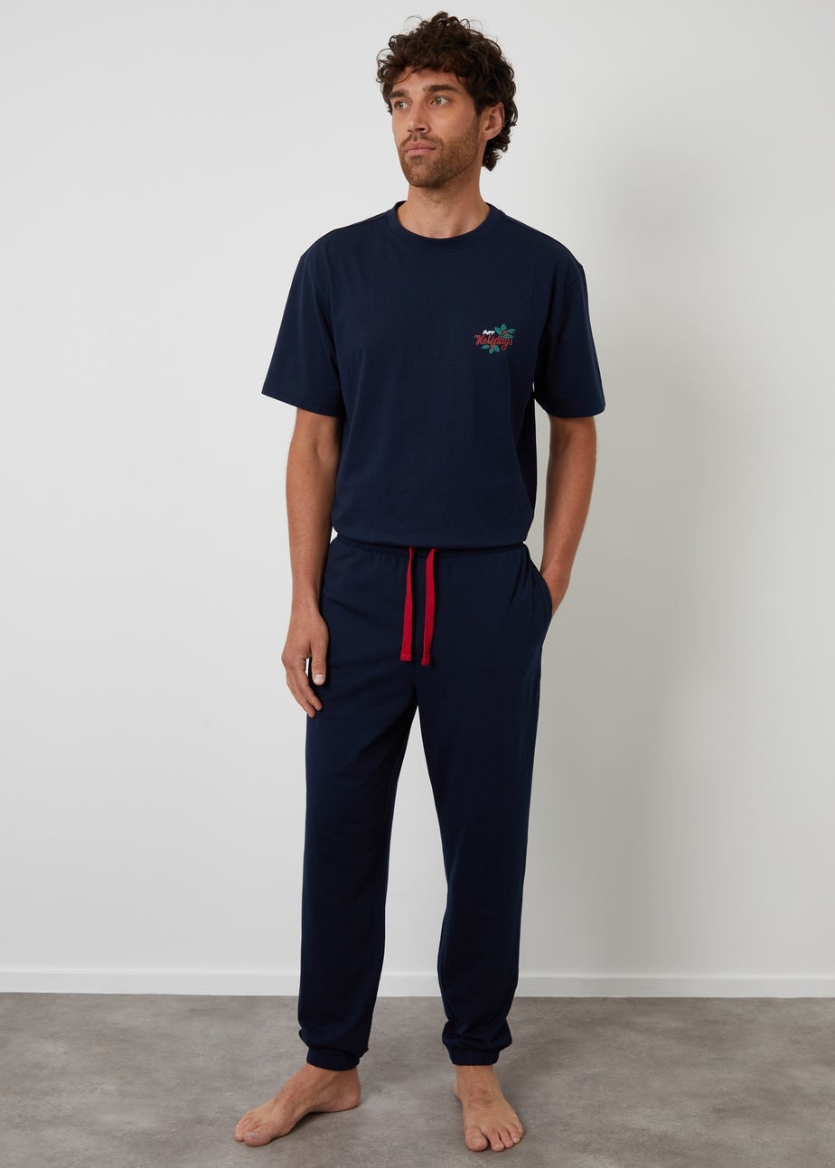 Threadbare Navy Christmas Graphic Lounge Set