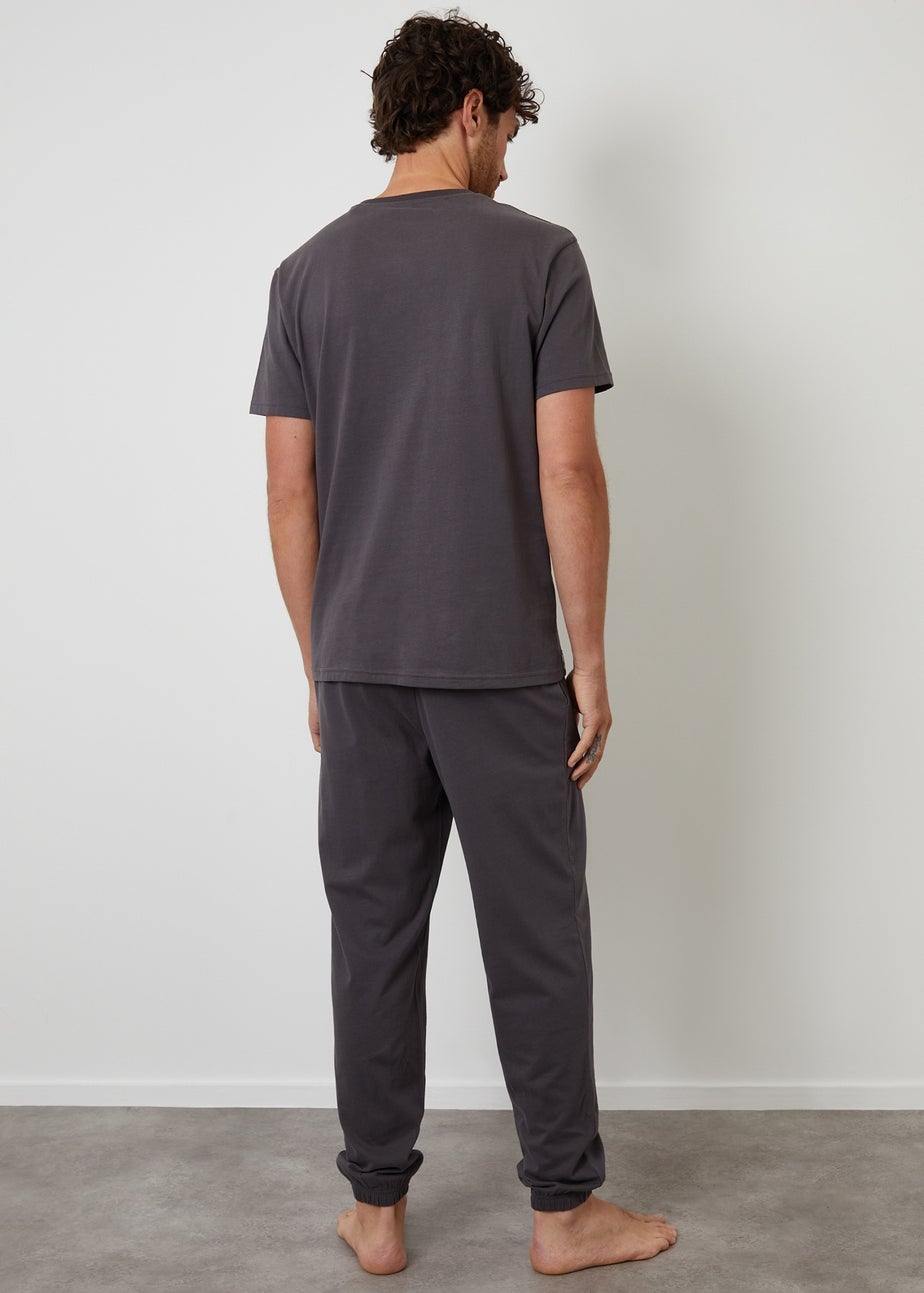 Threadbare Dark Grey Peached Cotton Short Sleeve Pyjama Set