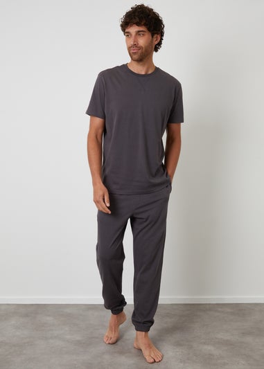Threadbare Dark Grey Peached Cotton Short Sleeve Pyjama Set