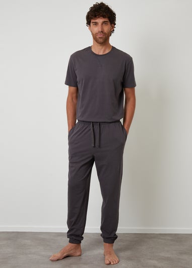 Threadbare Dark Grey Peached Cotton Short Sleeve Pyjama Set