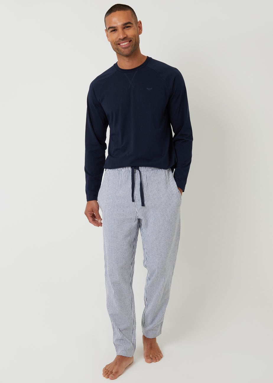 Threadbare Navy Long Sleeve Top & Stripe Pants Pyjama Set